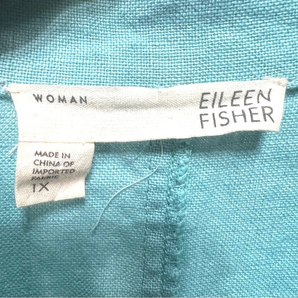 Eileen Fisher Aqua Blue Linen 3/4 Sleeve Button Front Blazer Jacket Women’s 1X - Picture 11 of 11
